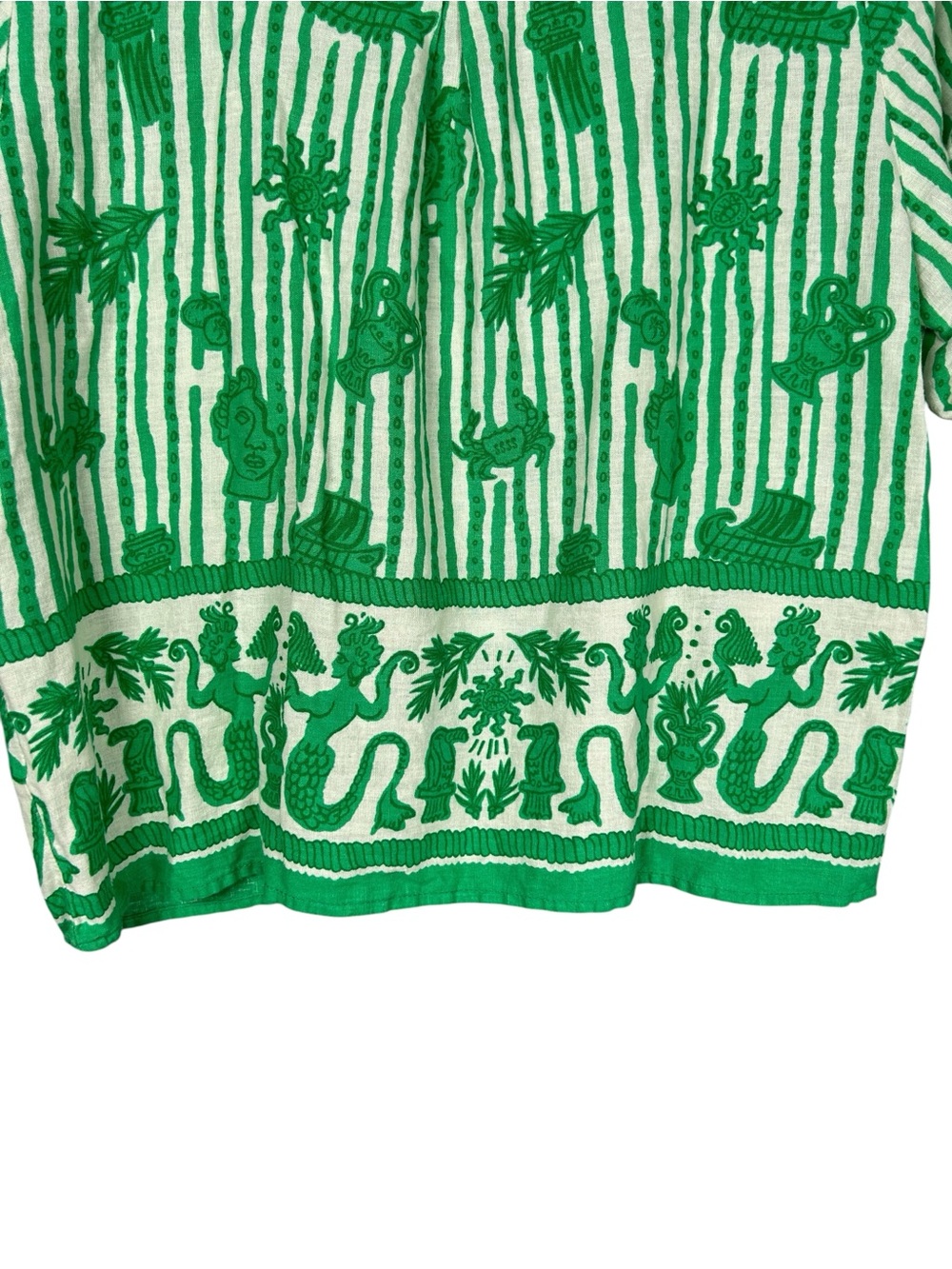Calypso St. Barth Shirt Top Linen Sicily Roll tab Short Sleeve Green Sz M - Picture 7 of 9